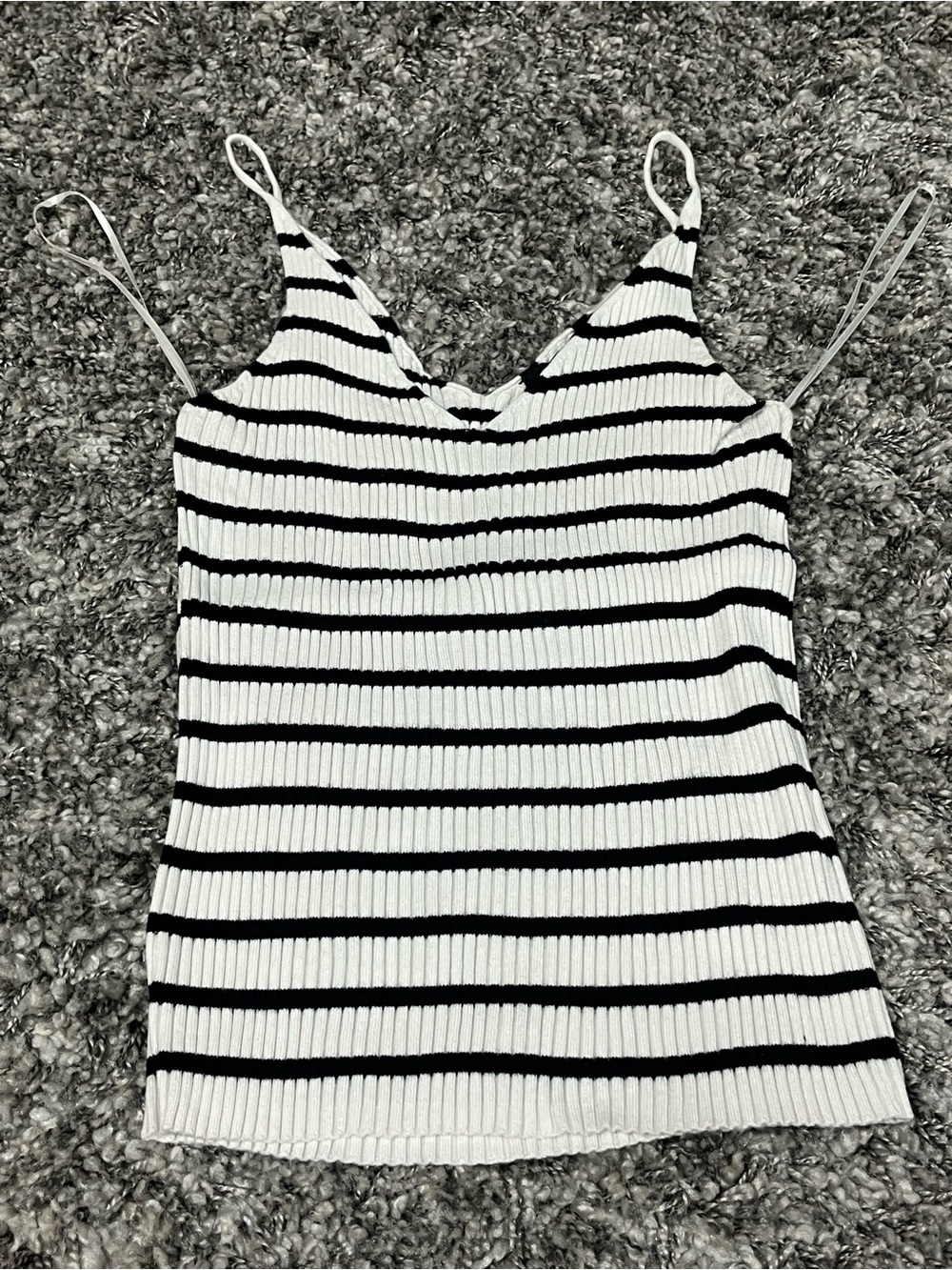 Striped V-Neck Ribbed Cami Tank - Black & White